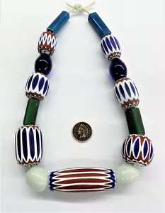 Collector Chevron African Trade Beads Strand Dutch Egg Cadiz W3 - Picture 1 of 7