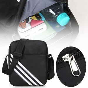 Mens Black Cross body Designer Waterproof Messenger Work Travel 3 Stripe Bag - Picture 1 of 10