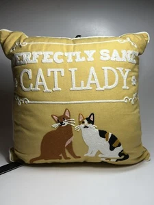 ENVOGUE Mustard Linen Embroidered Crazy Cat Lady Decorative Throw Pillow NWT - Picture 1 of 7