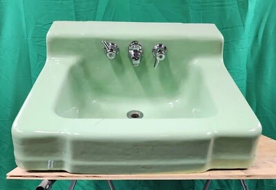 Sea foam green  bathroom sink wall mount style cast iron - Image 1 of 4