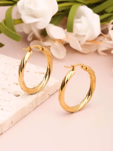Aretes Argollas en Oro 10K Pendientes Joyería Fina de Moda Regalos Para Mujer - Picture 1 of 9