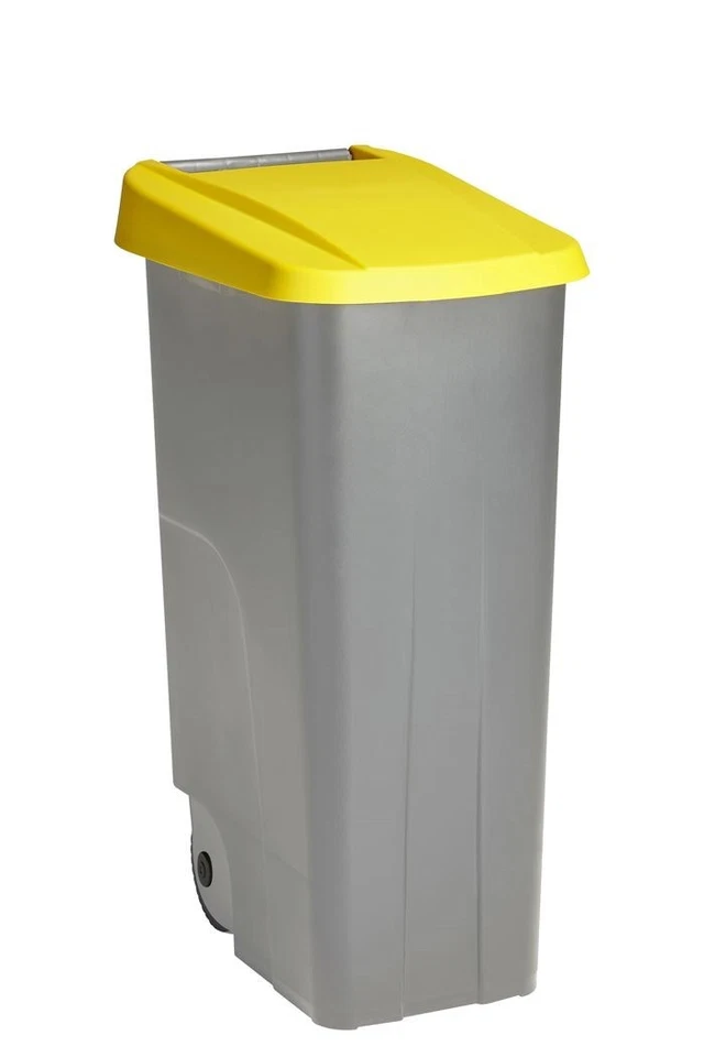 Sunware Basic Mülleimer 110 Liter - 57x42x88cm - mit Rädern/Griff - grau/gelb - Bild 1 von 1