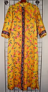 Gesteppter Maxi-Mantel Vintage 70er Jahre Louise Marie Ringelblume gelb asiatisch Blumenmuster S/M - Bild 1 von 15