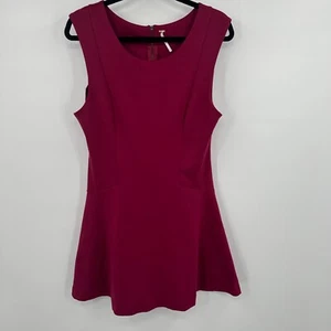 Free People Mini Dress Womens Large Magenta Skater Ponte Stretch Short Flirty - Picture 1 of 12