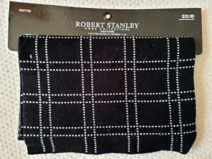 NEW Robert Stanley Black Check Grid Stripe Reversible Table Runner 14" X 72" - Picture 1 of 4