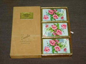 VINTAGE 3 DECKS CEL-U-TONE FLOWERS CONGRESS PLAYING CARDS FOR SAMBA OR CANASTA - Picture 1 of 9