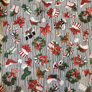 Loralie Harris Fairy Merry Black Stripe Christmas Quilting Fabric 44" X 90" - Picture 1 of 7
