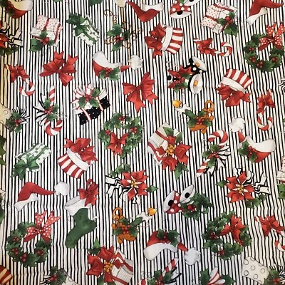 Loralie Harris Fairy Merry Black Stripe Christmas Quilting Fabric 44" X 90" - Image 1 of 4