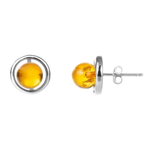 Baltic Amber Sterling Silver Small Stud Ball Earrings for Women - Picture 1 of 4