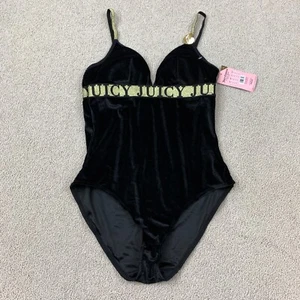 NWT Juicy Couture Velvet Bodysuit Women's Large Black Adjustable Strap - Picture 1 of 8