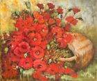 Oil painting hid in a bouquet of poppies Still life Ukrainian painter Canvas art