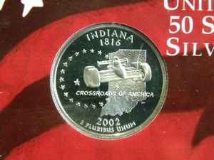 2002 S SILBER GEM PROOF INDIANA STATE QUARTER 90% SILBER KOSTENLOSER VERSAND - Bild 1 von 1