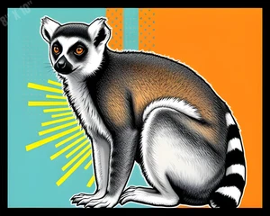 Lemur mit gestreiftem Schwanz Muster Pop Art 8X10 Druck - Bild 1 von 1