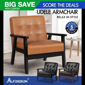 ALFORDSON Armchair Lounge Chair Tufted Accent Arm Chair PU Leather Sofa Couch - Picture 1 of 48