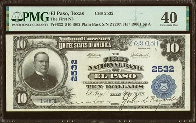 $10 1902 The First National Bank Ch. # 2532 El Paso, TX PMG 40  Extremely Fine - Image 1 of 3