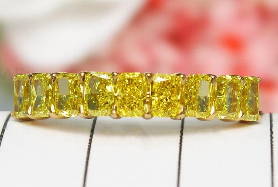 0.90Ct Radiant Cut Wedding Lab Grown Fancy Vivid Yellow Diamond Band 14k Gold - image 1 of 4