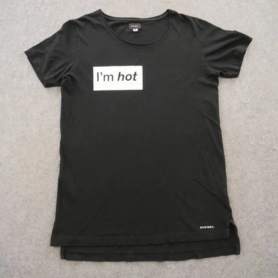 Top Diesel para mujer extra pequeño negro de gran tamaño estampado gráfico Im Hot Crew Foto 1 de 4