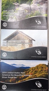 Lot of Three Silver Quarter Proof Sets, 2014,2015,2016 with Box/COA - Picture 1 of 13