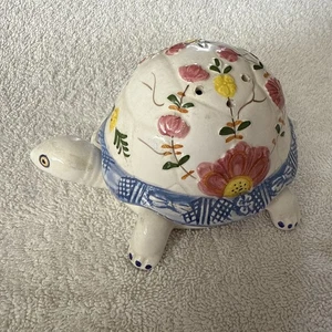 Vintage Ceramic Turtle Figurine Trinket Dish Floral Hand Painted Potpourri Japan - Picture 1 of 11