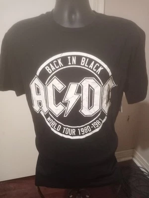 AC/DC Back In Black T-Shirt Large L Black Short Sleeve World Tour 1980-1981 - Image 1 of 4