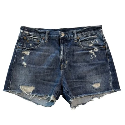 Polo Ralph Lauren Sz 30 Crosby Distressed Denim Shorts Dark Wash Ripped Raw Hem - Image 1 of 4
