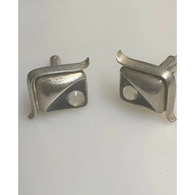 GEMELOS VINTAGE MODERNISTAS ANTONIO PINEDA 970 PLATA ESTERLINA Y PIEDRA LUNAR CIELO Foto 1 de 4