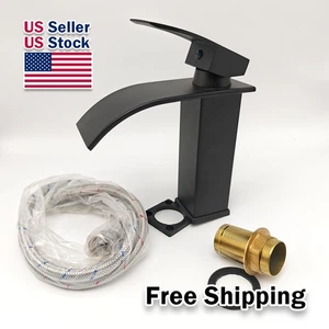 Bathroom Basin Faucet Waterfall Single Handle Vanity Sink Mixer Tap Deck Mounted - Picture 1 of 33