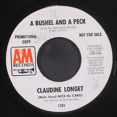 CLAUDINE LONGET: run wild, run free / a bushel and a peck A&M 7" Single 45 RPM - Image 1 of 2