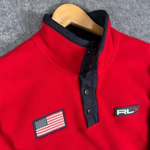 Ralph Lauren RLX Jumper Mens Extra Large Red 1/4 Snap Pullover Fleece USA Preppy - Picture 1 of 15