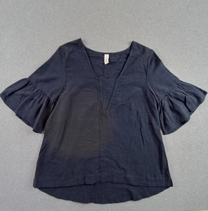 Elm Top Womens 12 Blue Line Blend Ruffle Sleeve Relaxed Fit Casual Resort Luxury - Picture 1 of 15