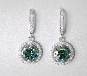 2.50 Ct Treated Certified Gorgeous Blue Diamond Dangler Earrings In 925 Silver - Picture 1 of 6