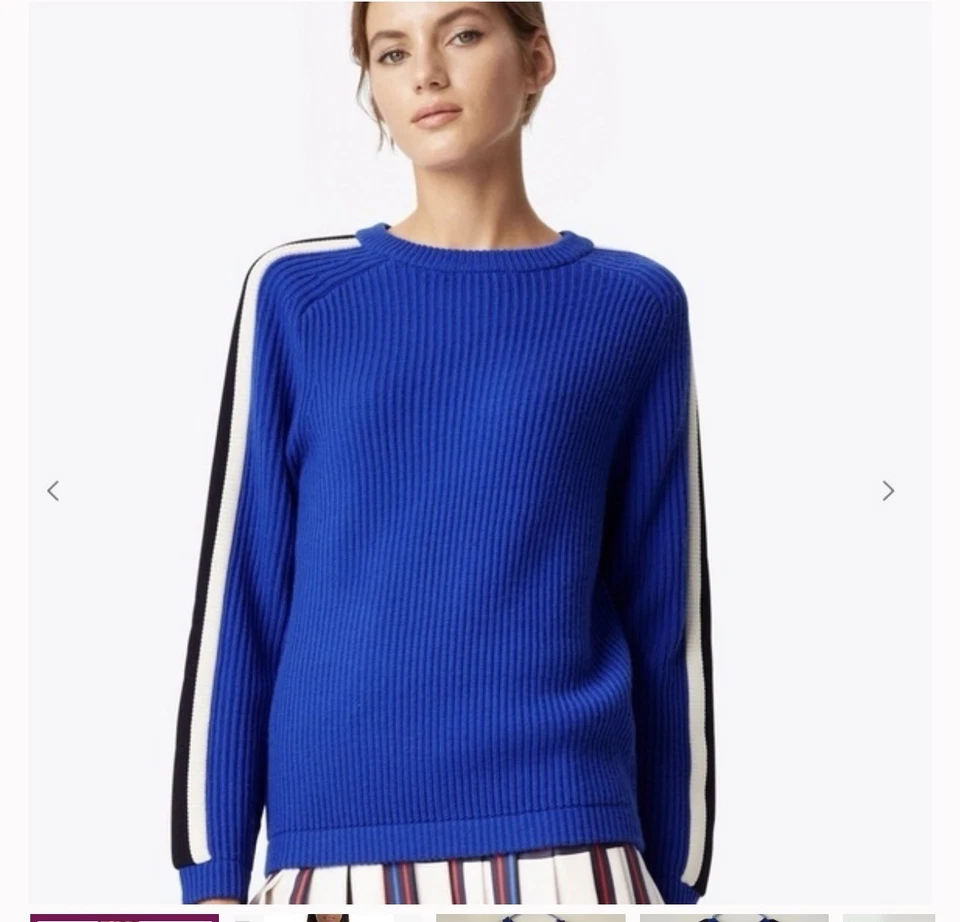 Suéter para mujer Tory Burch talla pequeña azul tejido manga larga mezcla de lana Foto 1 de 4
