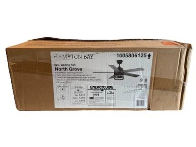 Hampton Bay North Grove 52 in. Indoor Matte Black Ceiling Fan W/Remote New - Image 1 of 2