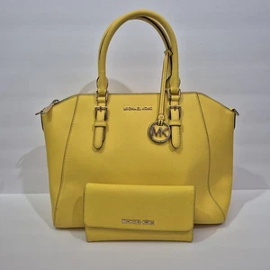 Michael Kors Ciara Large Yellow Leather Top Zip Purse Handbag and Wallet - Picture 1 of 18