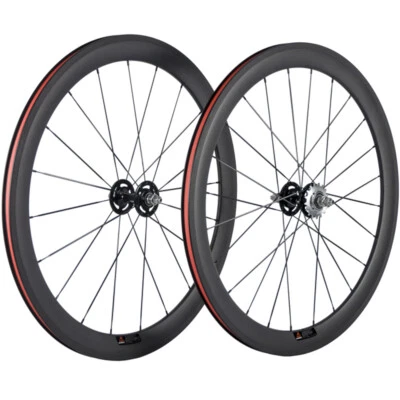 Fixed Gear Carbon Wheels 50mm Clincher Track Bike 700C Bicycle Wheelset 17T - Image 1 of 4