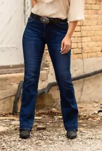 Lucky And Blessed Trouser Jeans Womens 10x33 Inseam Mid Rise Dark Wash Western - Picture 1 of 15
