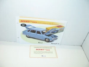 1 Card + Cert. Dinky Toys Atlas Repro Ref 537, Renault R 16 - Picture 1 of 1