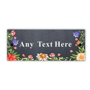 Personalised Rustic Slate House Sign UV Printed Flower Garden Yard Wall Plaque - Picture 1 of 9