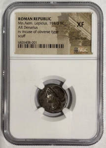 Mn.Aem. Lepidus, 114/3 BC ROMAN REPUBLIC AR DENARIUS RV INCLUSE OF OBVERSE XF - Picture 1 of 4