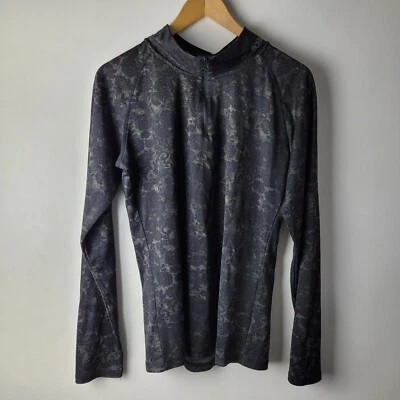 Billabong Women Size L Black Lace Print Zip Sport Top Jumper Casual Hiking Walk - Imagem 1 de 4