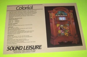 Sound Leisure Colonial Jukebox FLYER Fonógrafo Original Música Promo Obra de Arte - Imagen 1 de 1