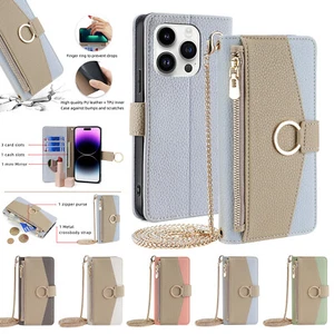For iPhone 15 Pro Max 14 13 12 X 8 7 Crossbody Card Wallet Flip Stand Case Cover - Picture 1 of 43