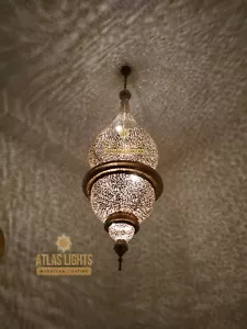 Superb Large Moroccan Brass Chandelie Antique Brass Gorgeous Pendant - Picture 1 of 6