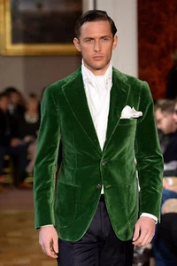 Uomo Verde Fumare Giacca Elegante Lusso Firmata Festa Abbigliamento Cappotto - Foto 1 di 2
