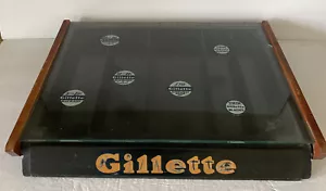 Lame rasoio Gillette negozio in legno vetrina top in vetro anni '40 vintage - Foto 1 di 18