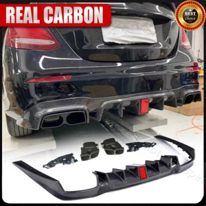 For Benz W213 E250 E43 E63 REAL CARBON Rear Bumper Diffuser Lip W/Exhaust Tips - Picture 1 of 20