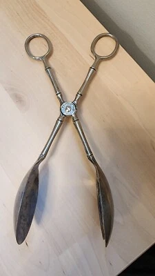 Vintage E.P. Pinças para salada de prata zinco Itália, padrão bambu 9" - Imagem 1 de 4