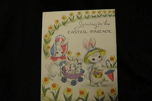 Vintage RABBIT, CHiCKEN Easter PARADE Easter Card c. 1930s by: BUZZA Hollywood - Picture 1 of 7