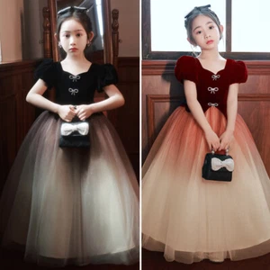 Glitter Tulle Tutu Black Velvet Long Maxi Ball Gown Dress Princess Flower Girl - Picture 1 of 13
