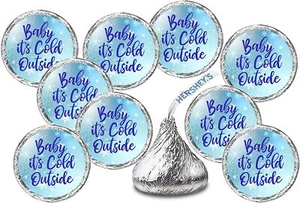 Blue Baby its Cold Outside Kisses Stickers, (Set of 216), Snowflakes Baby Shower - Picture 1 of 5